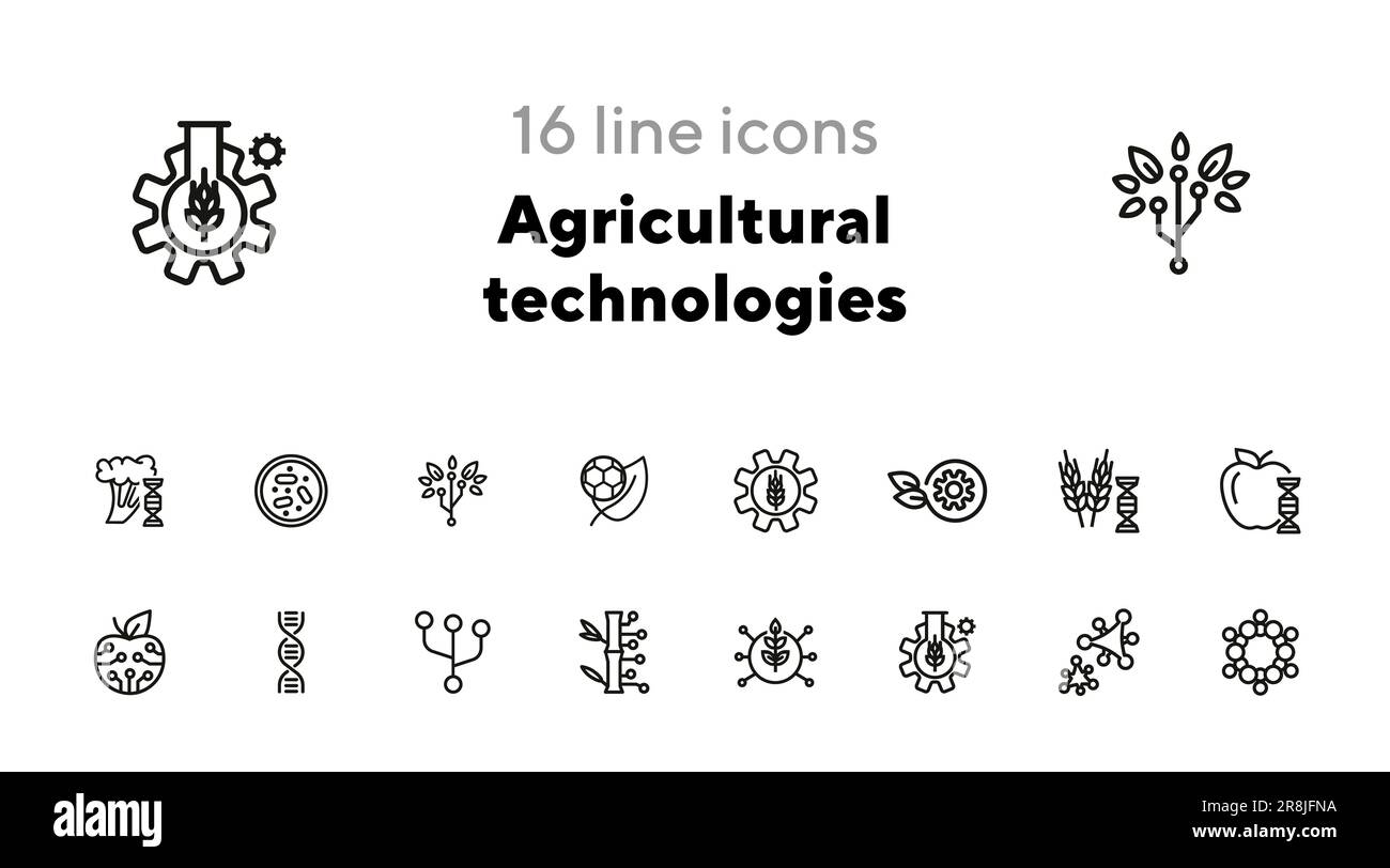Agricultural technologies line icon set Stock Vector