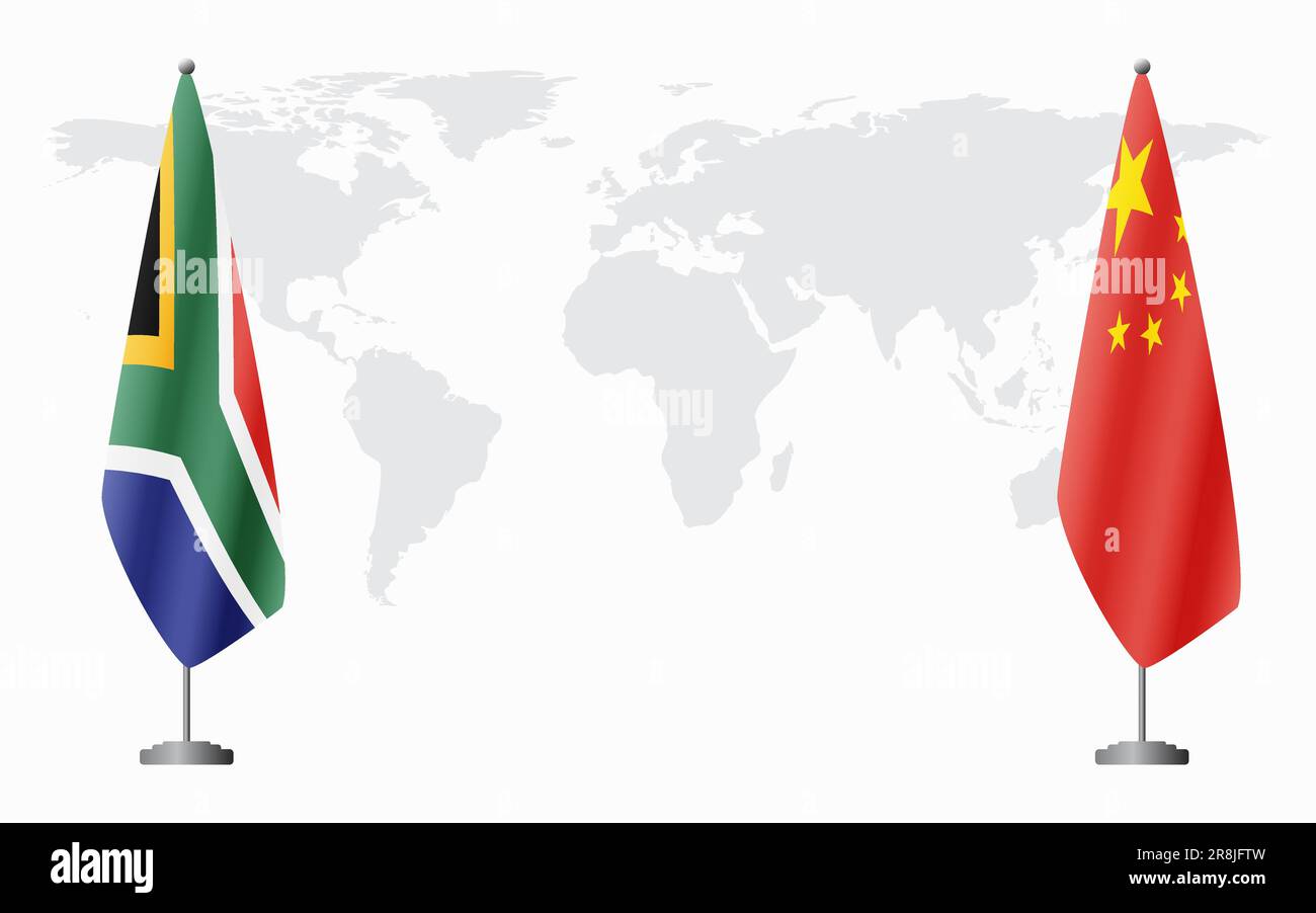south-africa-and-china-flags-for-official-meeting-against-background-of