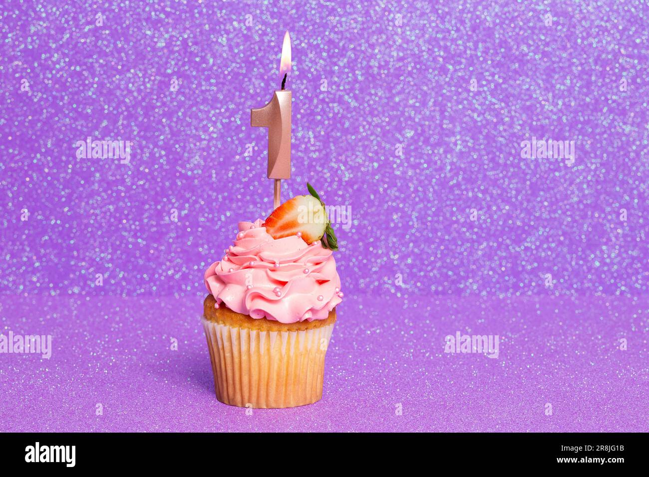 Cupcake With Number For Celebration Of Birthday Or Anniversary; Number 1 Stock Photo