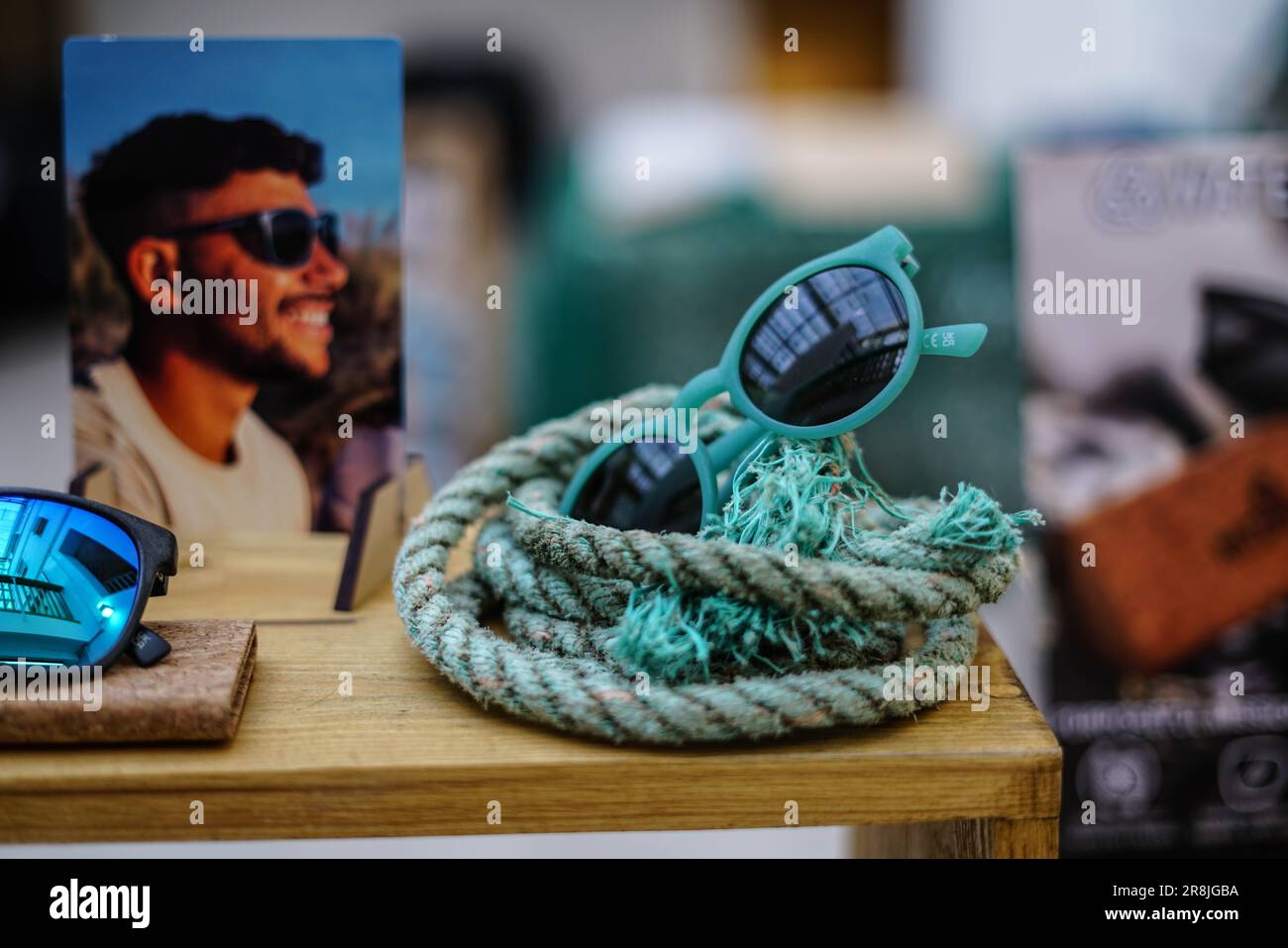 Sunglasses made out of recycled plastic from abandoned fishing nets collected in the shores of