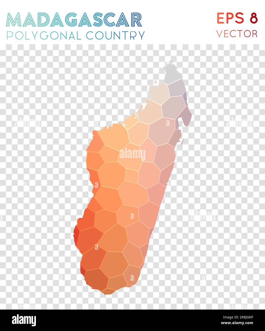 Madagascar polygonal map, mosaic style country. Remarkable low poly style, modern design. Madagascar polygonal map for infographics or presentation. Stock Vector