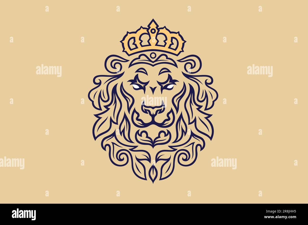Vintage Design of Lion Head with Crown Stock Vector