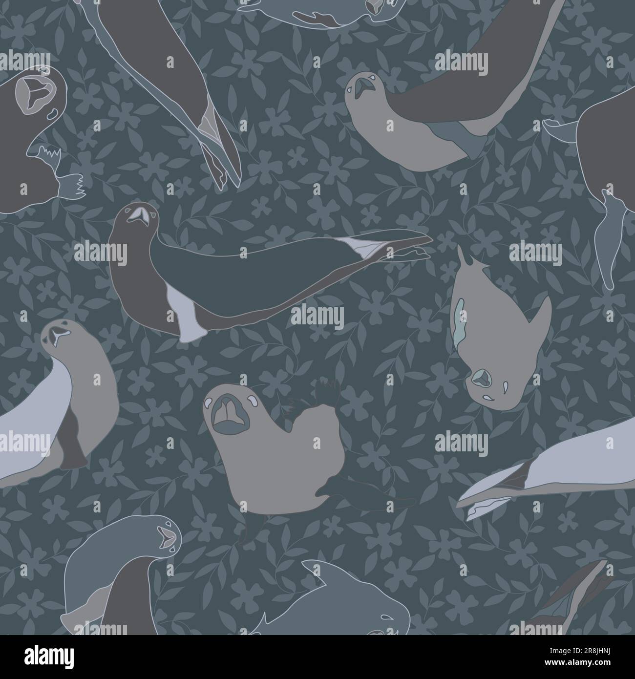 Crabeater seal seamless pattern. Background Wallpaper. Flat vector