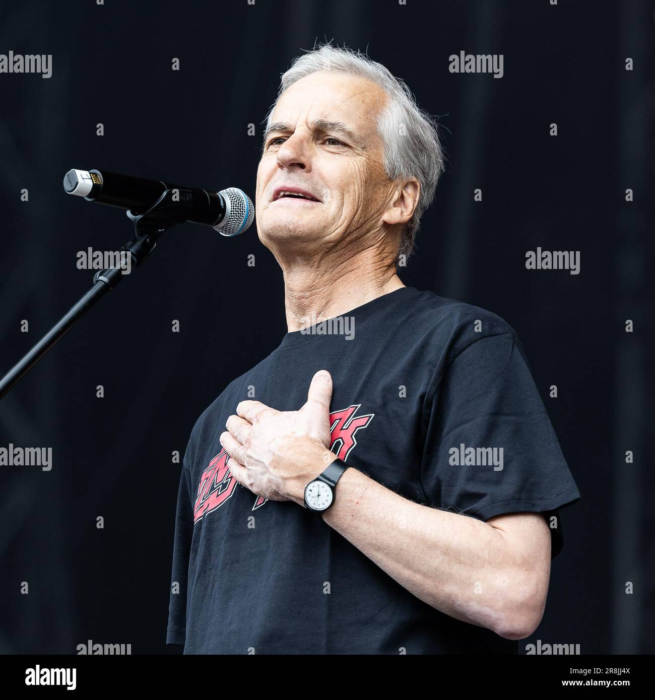 Norwegian Prime Minister Jonas Gahr Støre, of the Labour Party at Tons of Rock 2023 Stock Photo