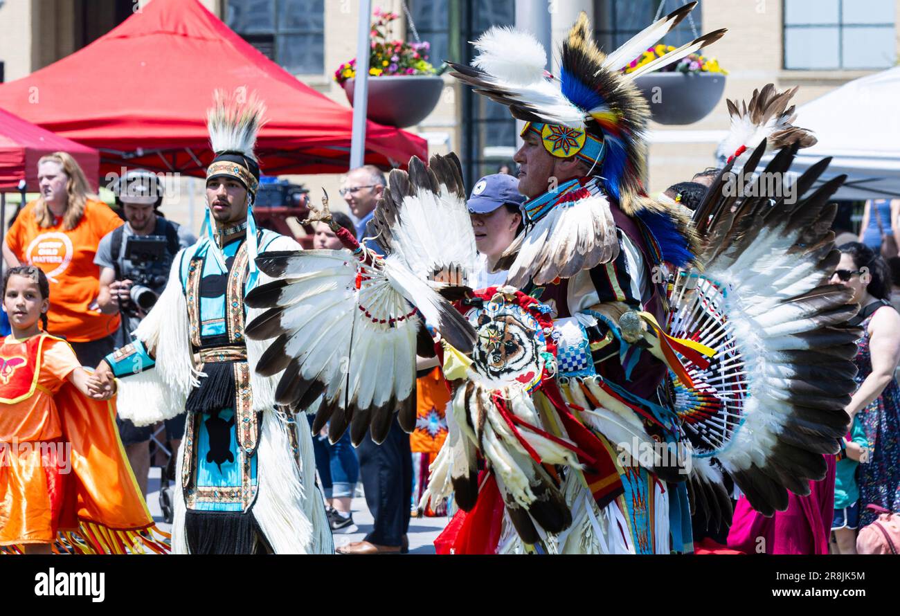 Mississauga, Canada. 21st June, 2023. Indigenous people in traditional