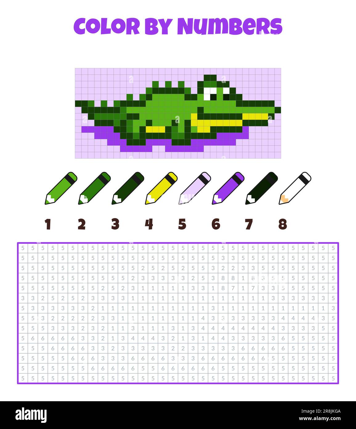 Color by numbers. Coloring book for kids.Pixel art Stock Vector Image