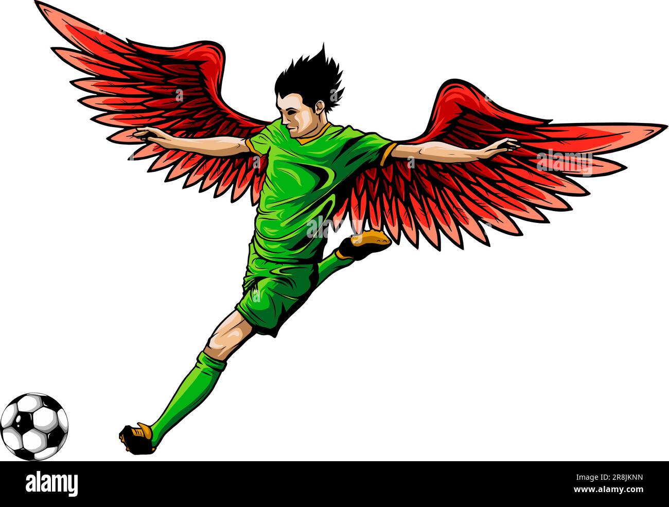 vector illustration of Soccer player with wing and ball Stock Vector
