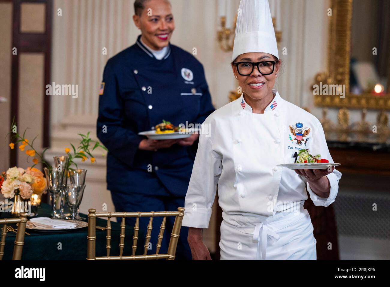 Washington, United States. 21st June, 2023. White House Executive Chef Cris Comerford (R