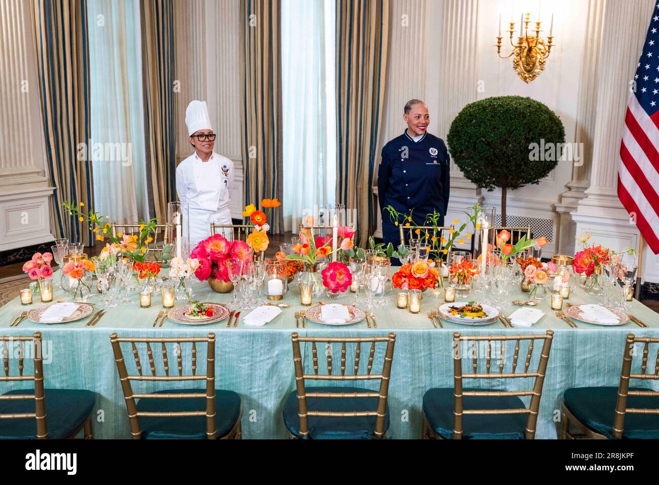 Washington, United States. 21st June, 2023. White House Executive Chef Cris Comerford (L) and