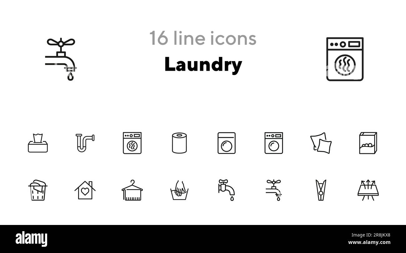Laundry line icon set Stock Vector