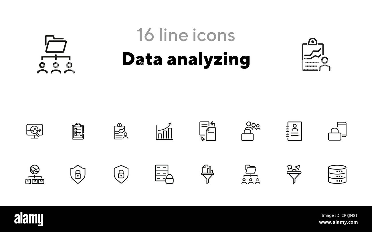 Data analyzing line icon set Stock Vector