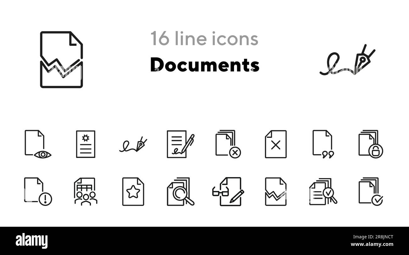 Documents line icon set Stock Vector