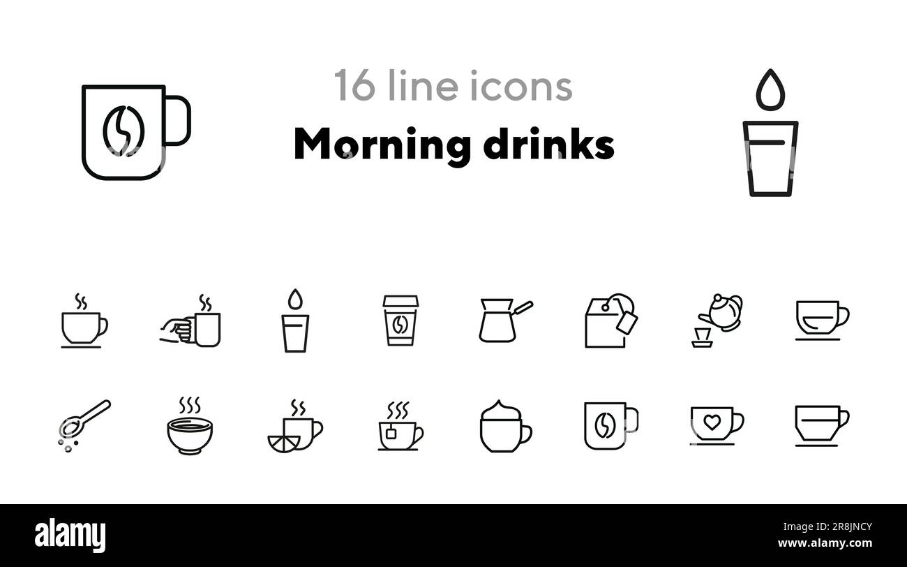 Morning drinks line icon set Stock Vector