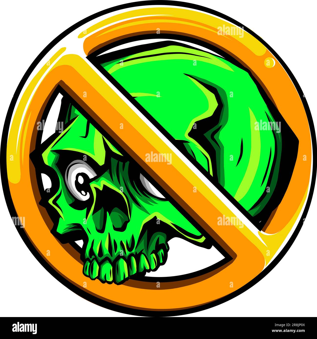 Forbidding red sign with black simple silhouette skull Stock Vector