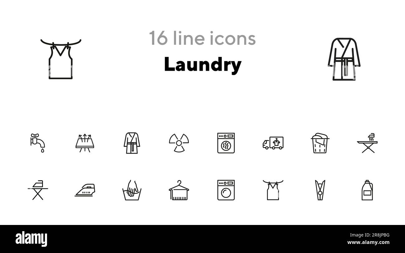Laundry line icon set Stock Vector