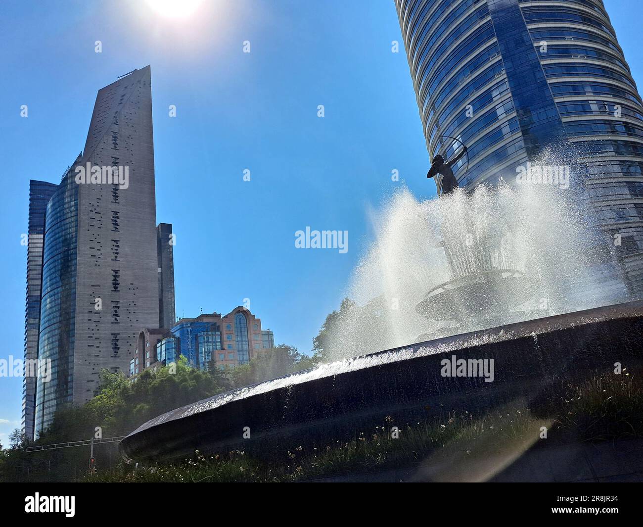 Mexico City, Mexico - Apr 23 2023: The Diana the Huntress Fountain is one of the most representative sculptures of the Paseo de la Reforma Stock Photo