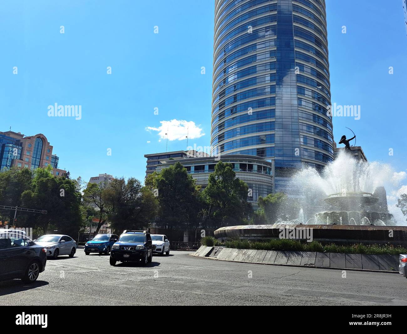 Mexico City, Mexico - Apr 23 2023: The Diana the Huntress Fountain is one of the most representative sculptures of the Paseo de la Reforma Stock Photo