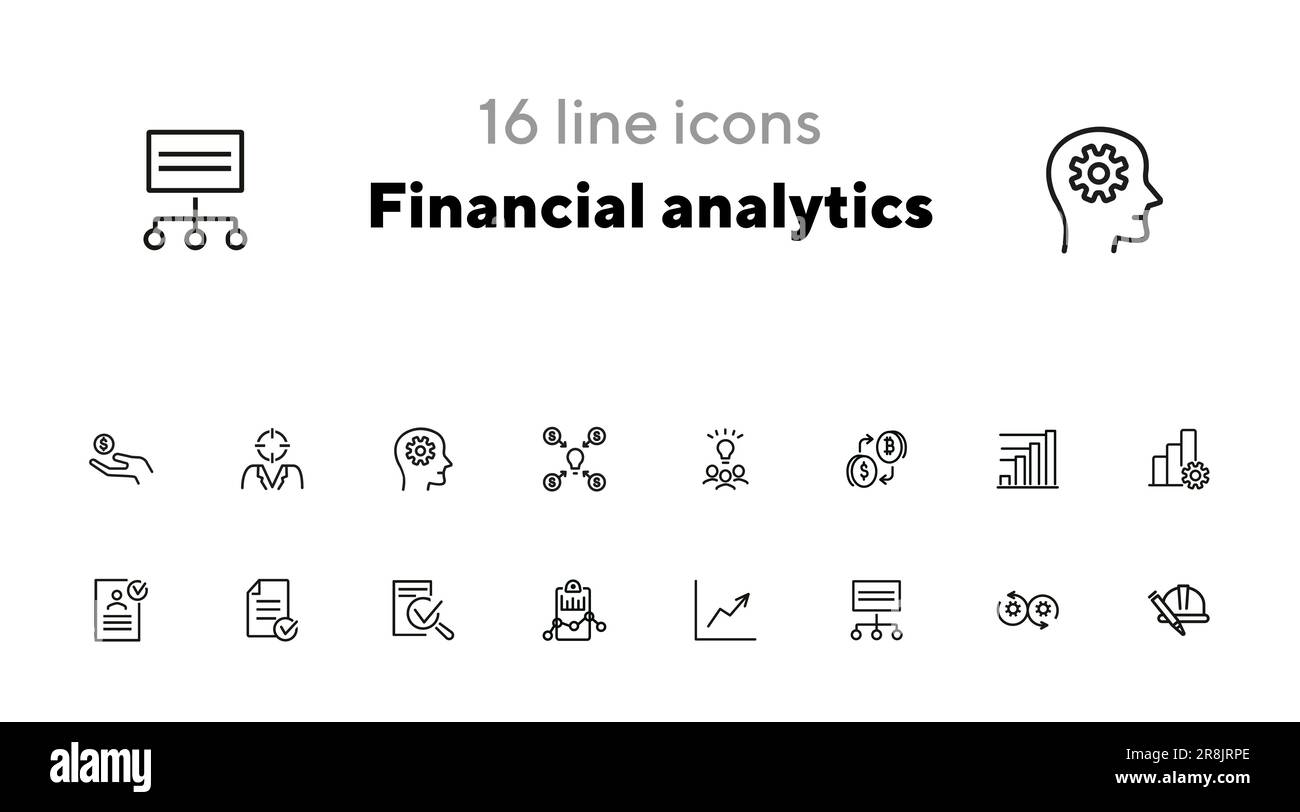 Financial analytics line icon set Stock Vector