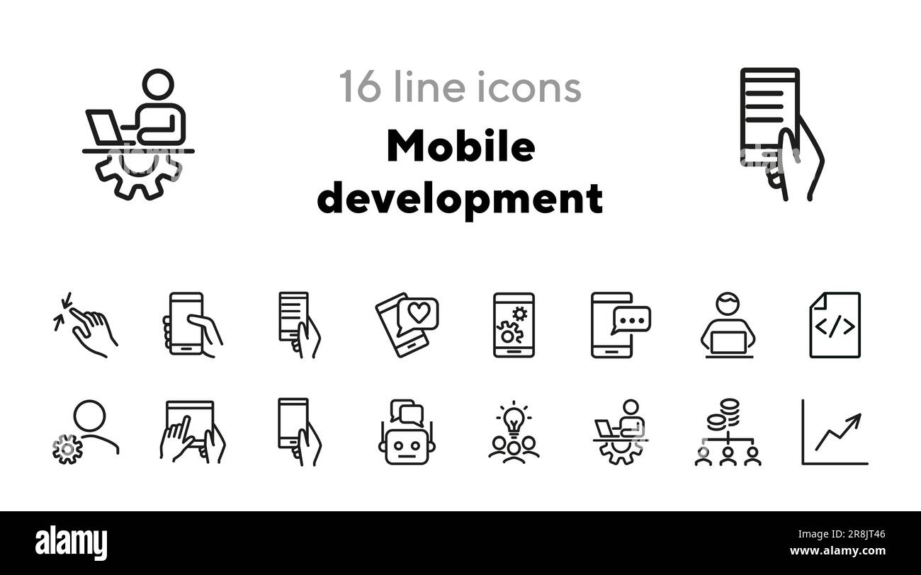 Mobile development line icon set Stock Vector