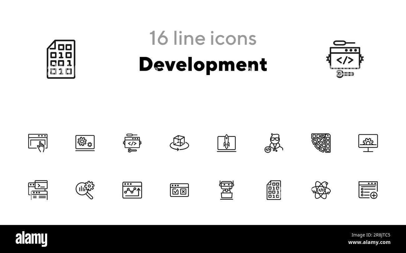 Development line icon set Stock Vector
