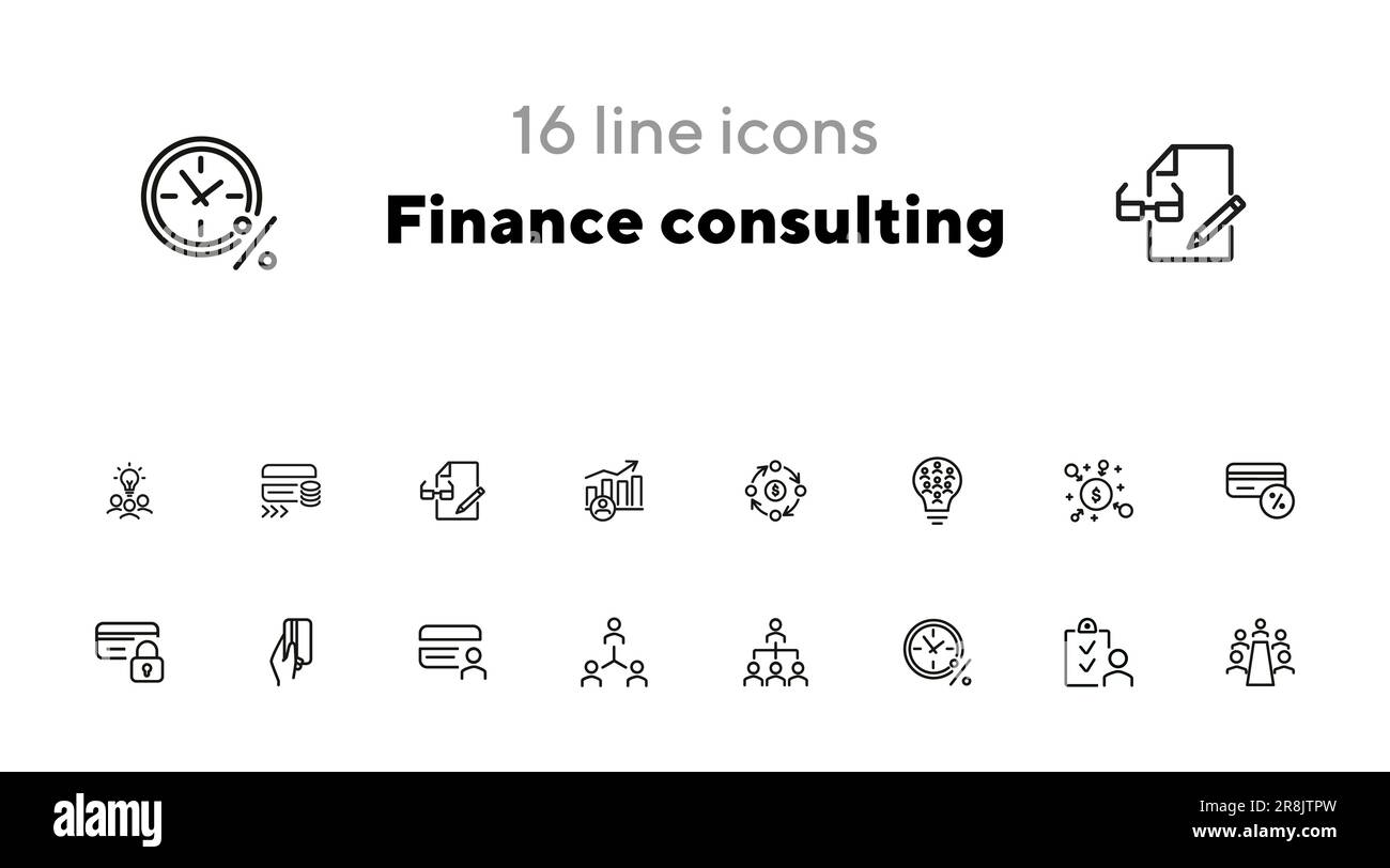 Finance consulting line icon set. People, flowchart Stock Vector Image ...