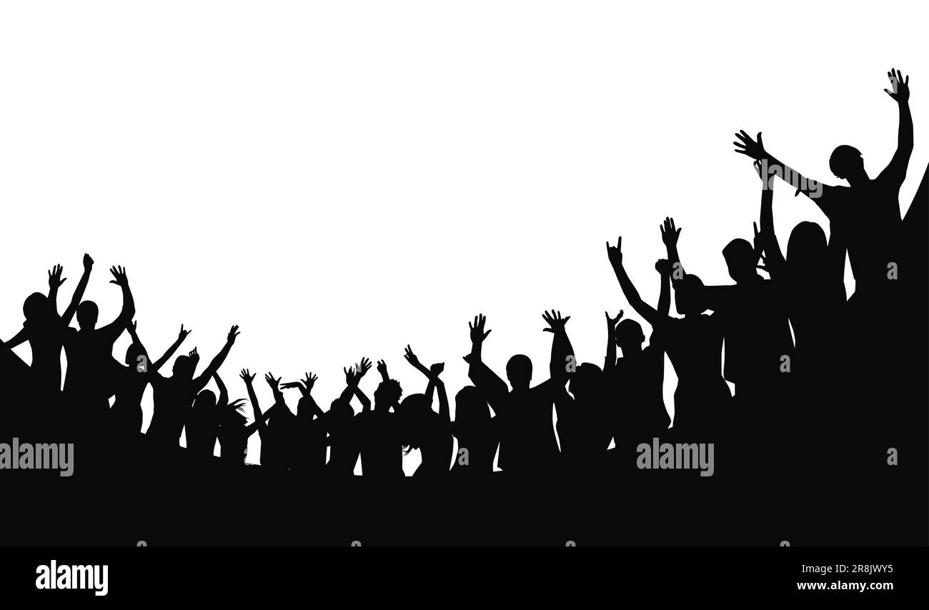 Cheering crowd at a concert.. Happy group of young people dancing at ...