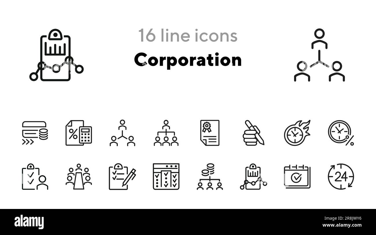 Corporation line icon set Stock Vector