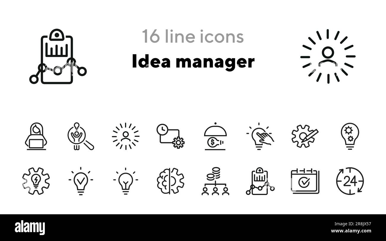 Idea manager line icon set Stock Vector
