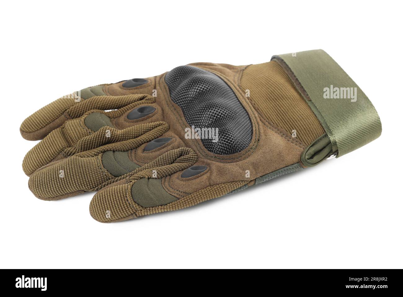 Tactical glove isolated on white. Military training equipment Stock