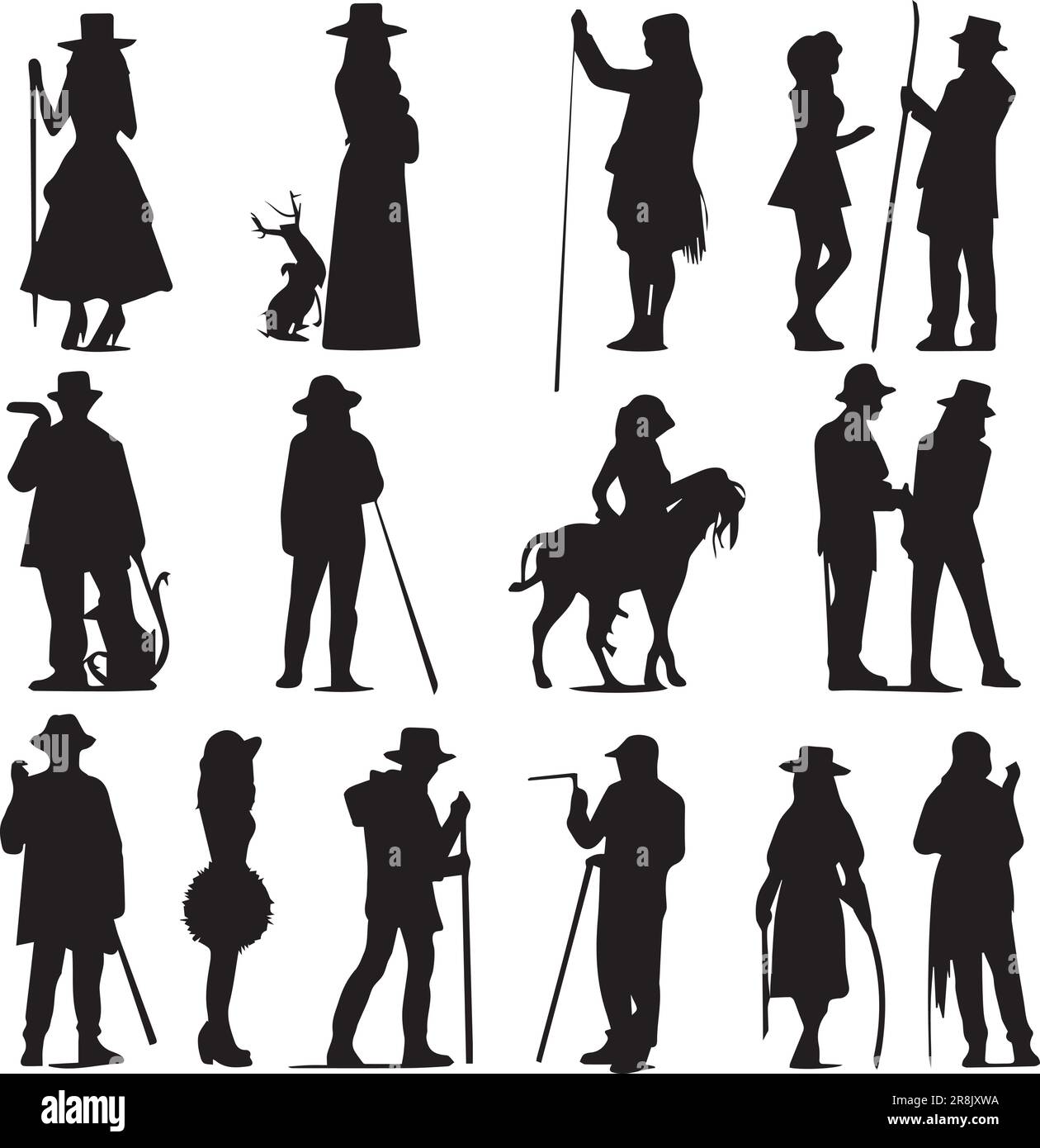 A set of Silhouette magician vector illustration Stock Vector
