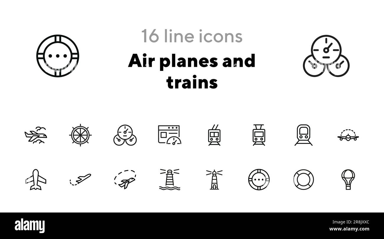 Air planes and trains icons Stock Vector