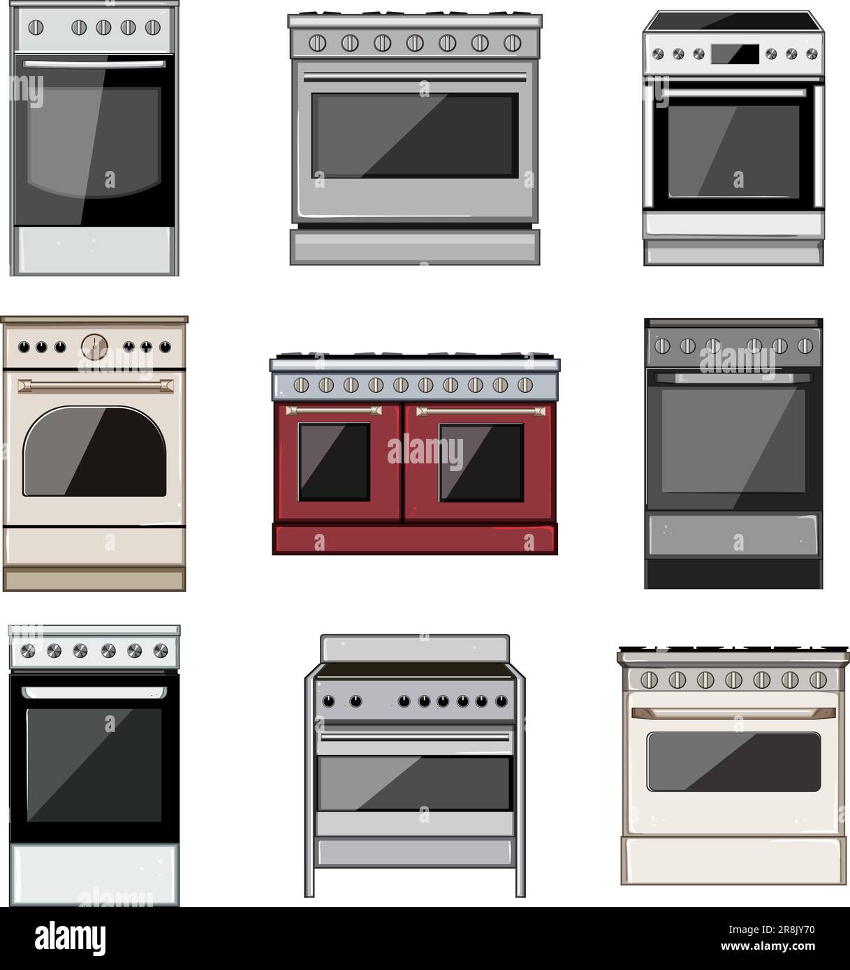kitchen stove set cartoon vector illustration Stock Vector