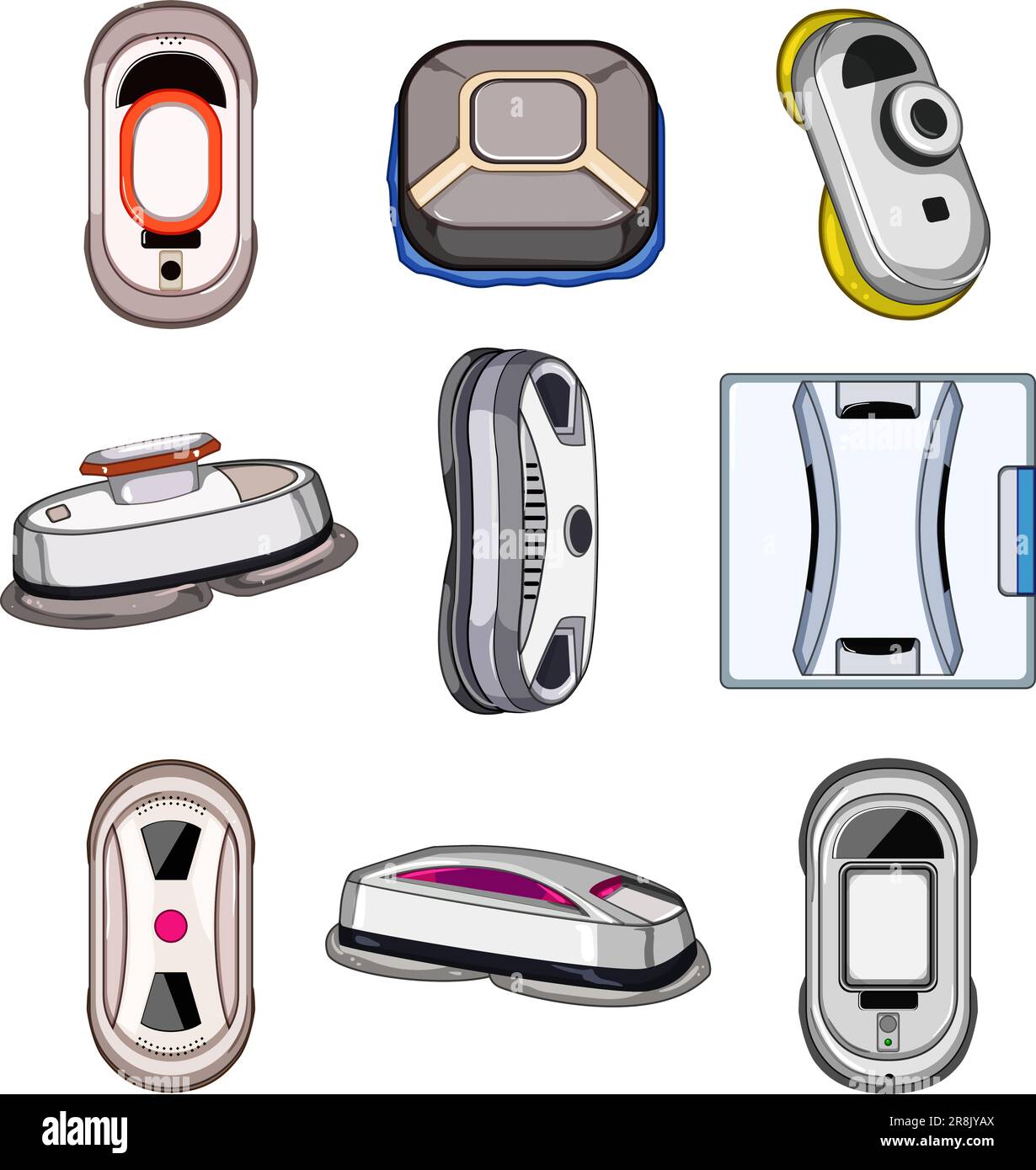 glass cleaning robot set cartoon vector illustration Stock Vector Image