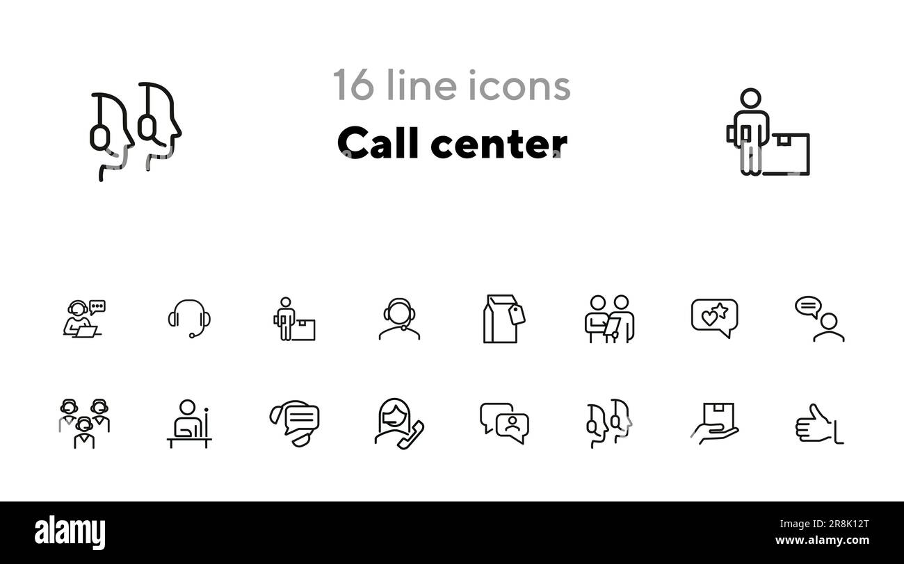 Call center line icon set Stock Vector