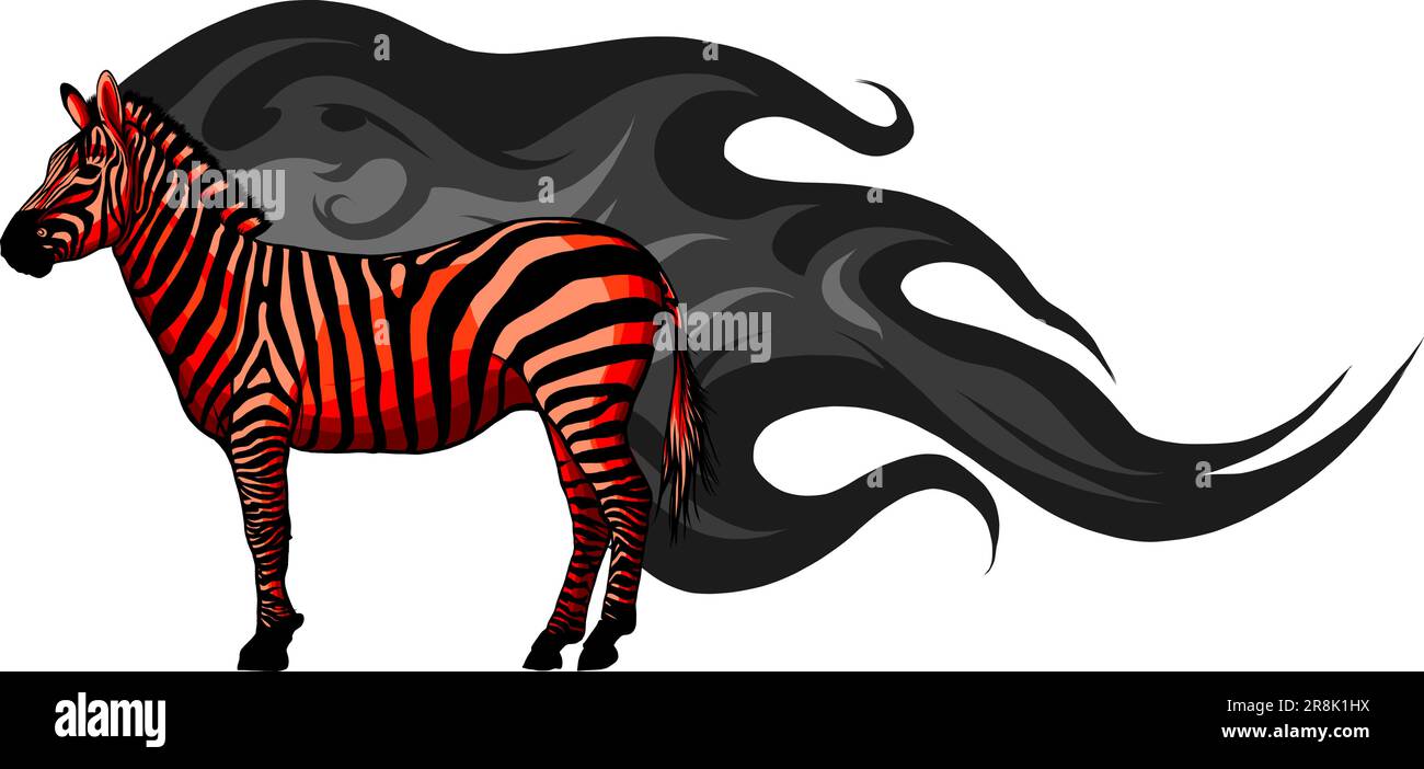 Animal illustration of vector zebra with flames Stock Vector