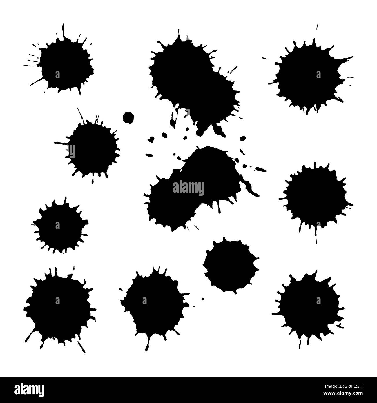 Monochrome black ink spot blob blot isolated set vector art Stock