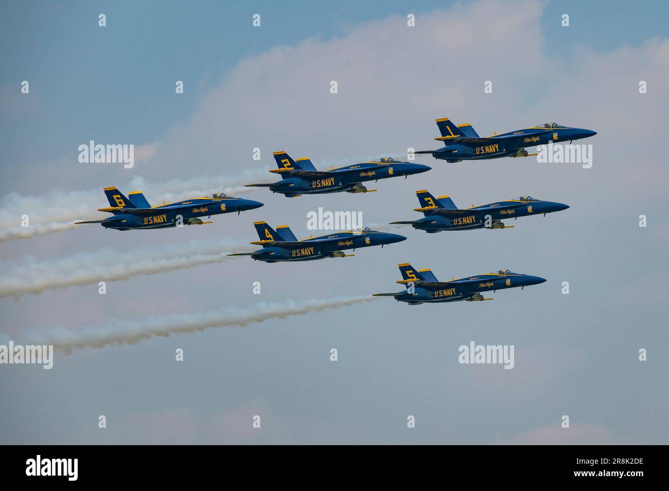 The Blue Angels perform an aerial demonstration over Rickenbacker International Airport, June 17