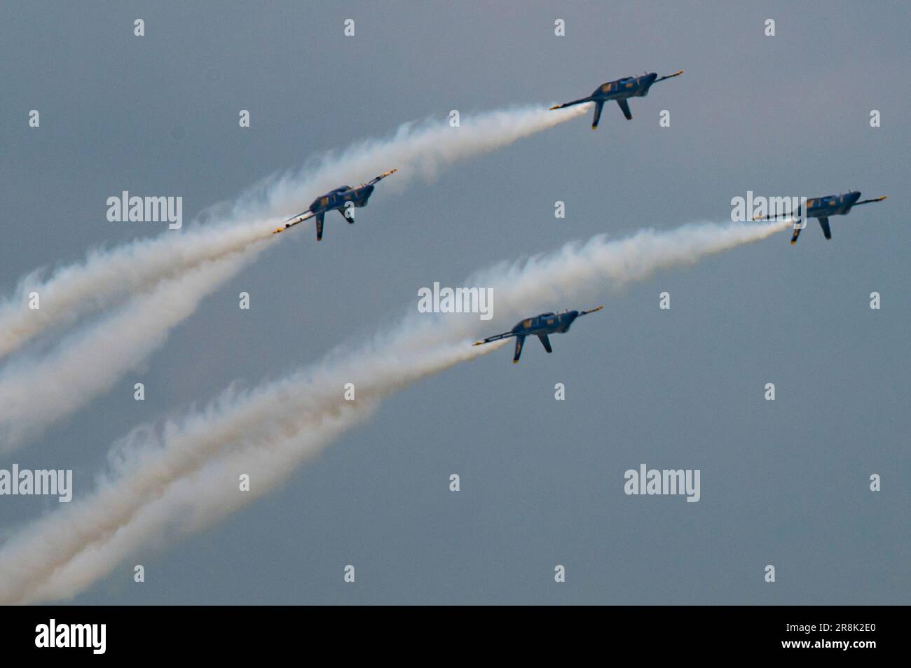 The Blue Angels perform an aerial demonstration over Rickenbacker International Airport, June 16