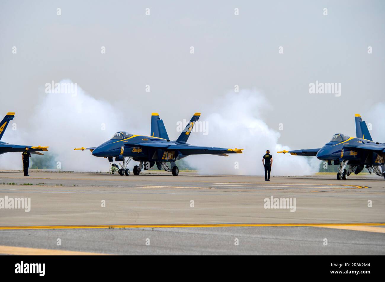 The U.S. Navy Blue Angels prepare to take off for a show on the flight line at Rickenbacker Air