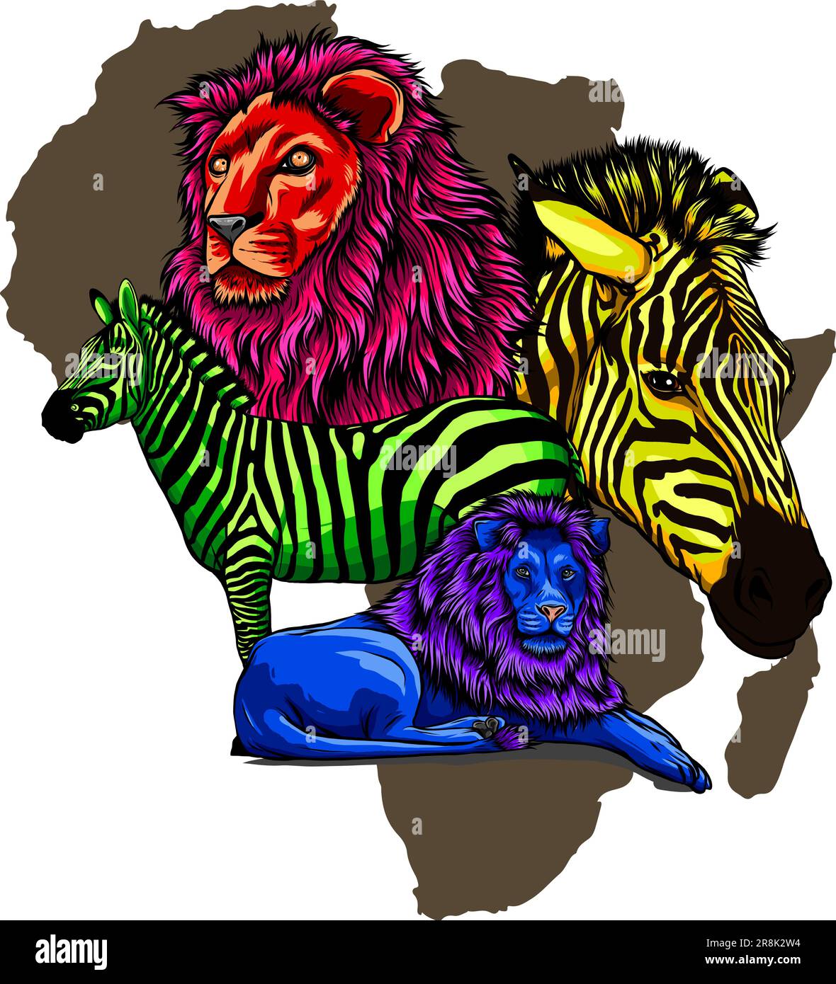 vector illustration of lion and zebra in africa Stock Vector Image ...