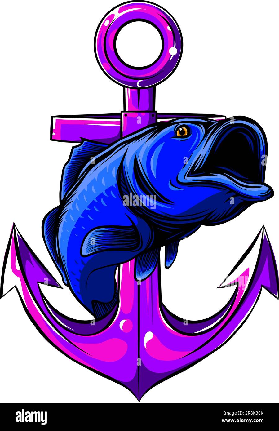 vector illustration of bass Fish with anchor Stock Vector Image & Art