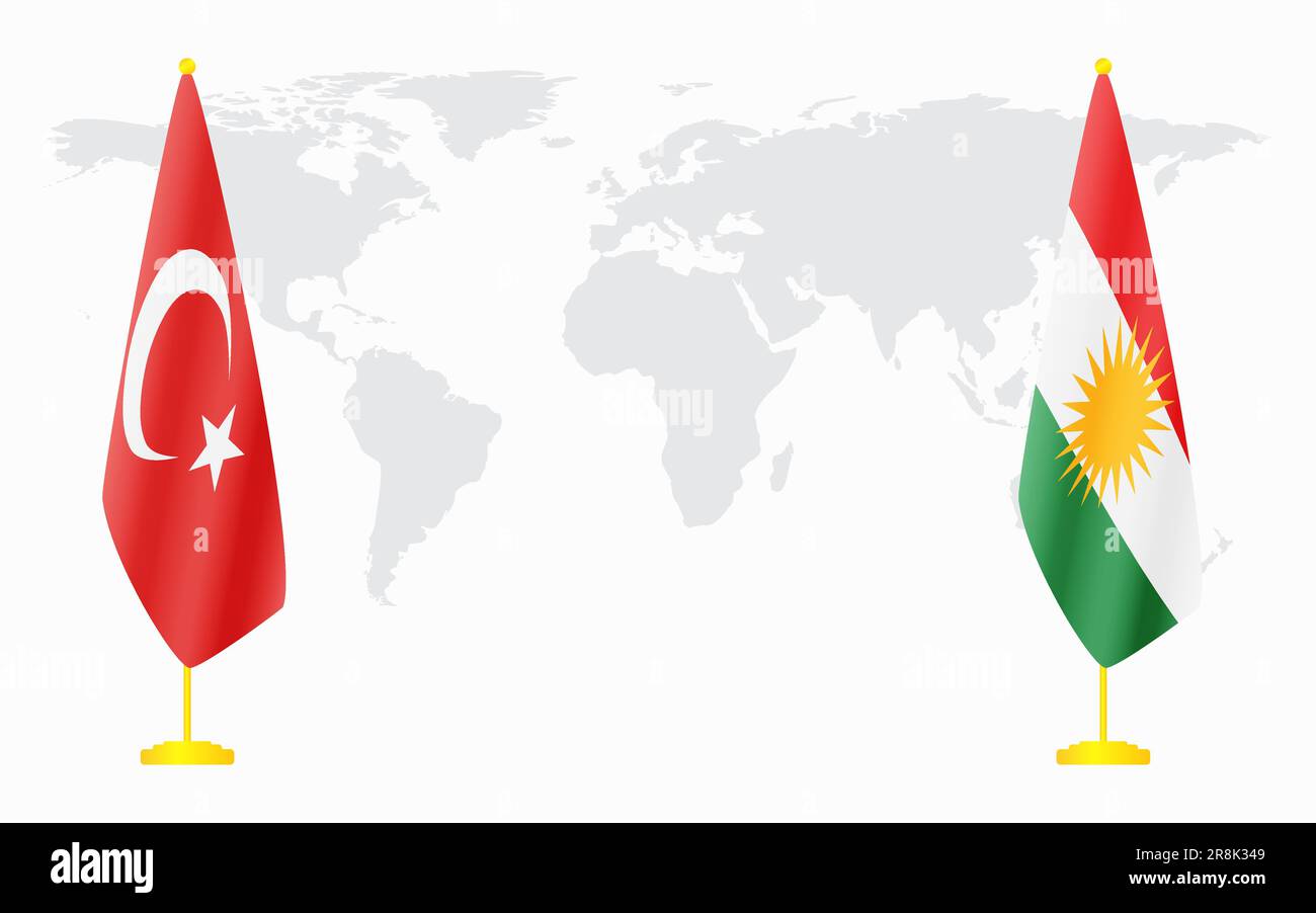 Turkey and Kurdistan flags for official meeting against background of