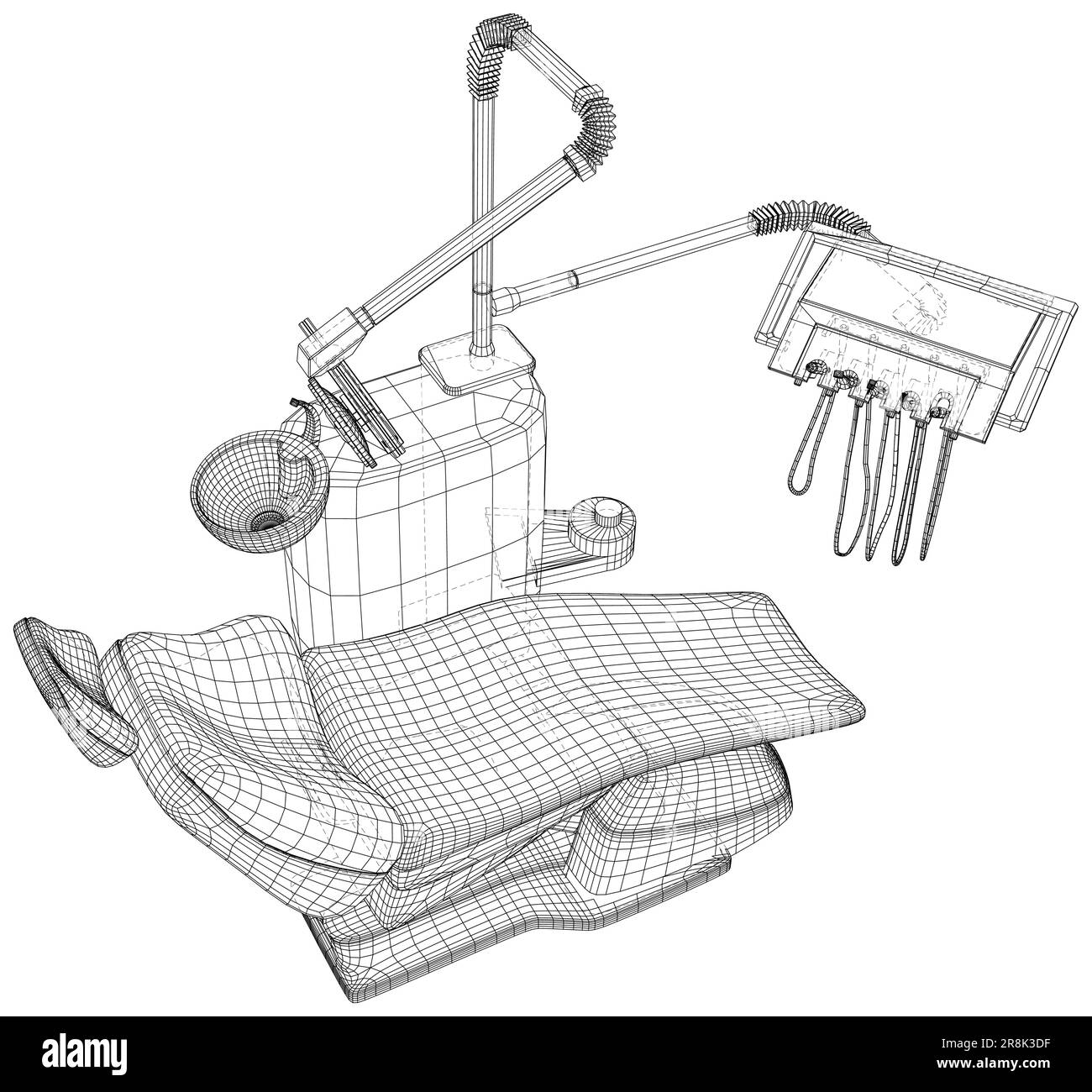 Modern dental chair. Wire-frame Outline Drawing medecine equipment. Vector created of 3d Stock Vector