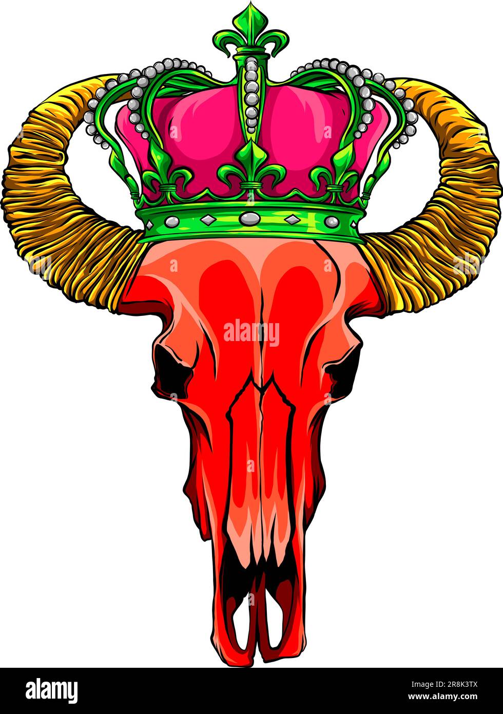 vector illustration of a bull skull wearing a crown with diamonds Stock Vector