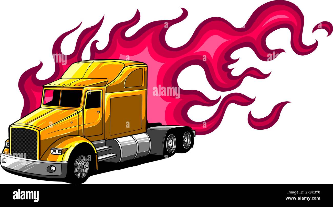 black Truck with flames. Vector illustration design Stock Vector