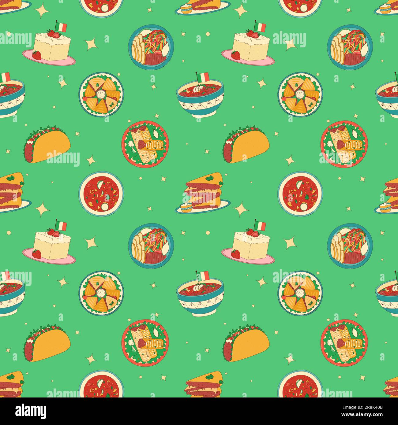 Mexican traditional food seamless pattern. Vector illustration in hand ...