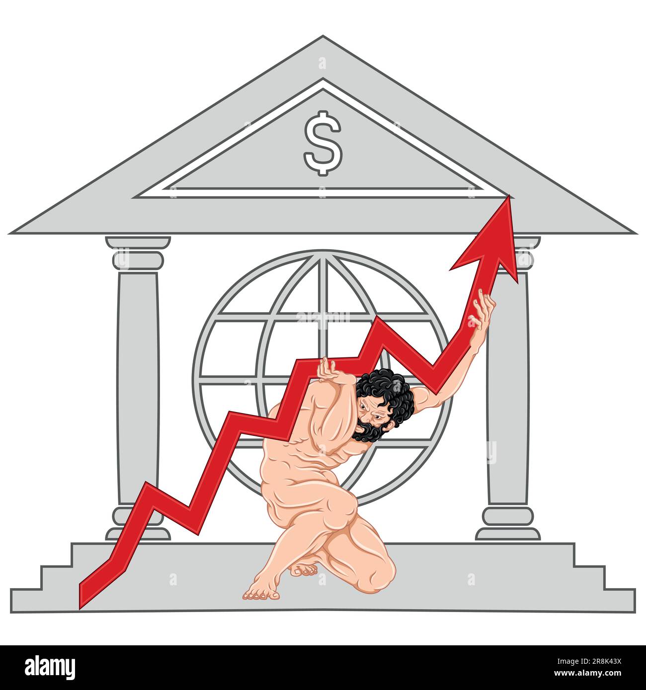 Vector design of the titan Atlas holding an economic chart on his shoulders Stock Vector