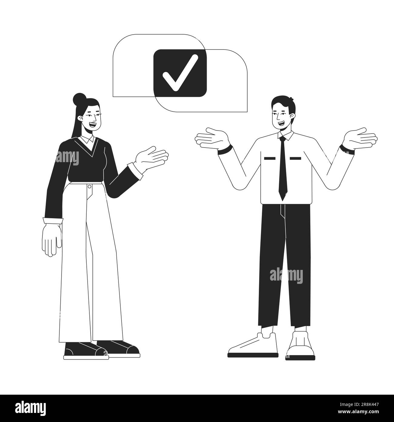 Coworkers partnership bw concept vector spot illustration Stock Vector