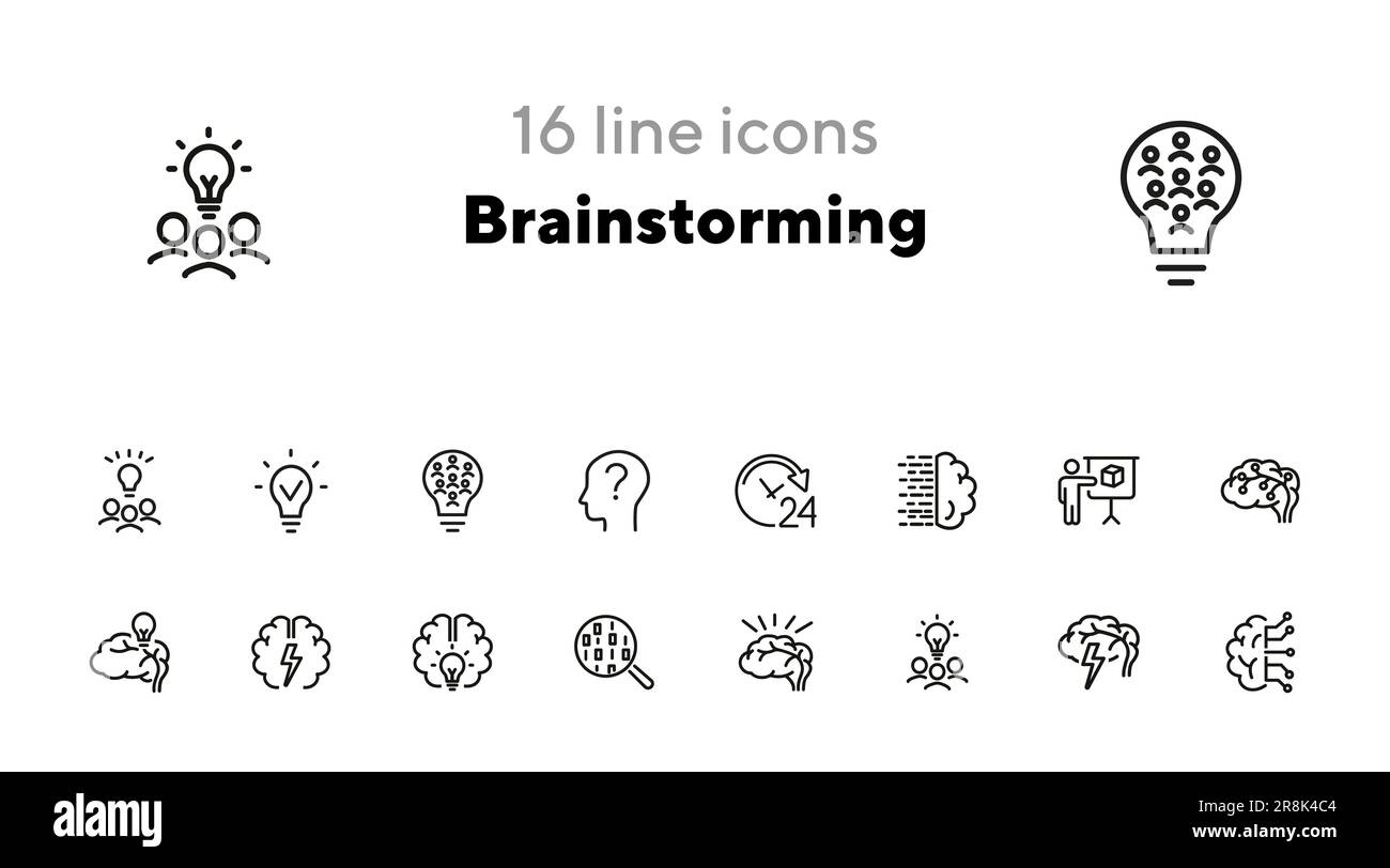 Brainstorming line icon set Stock Vector