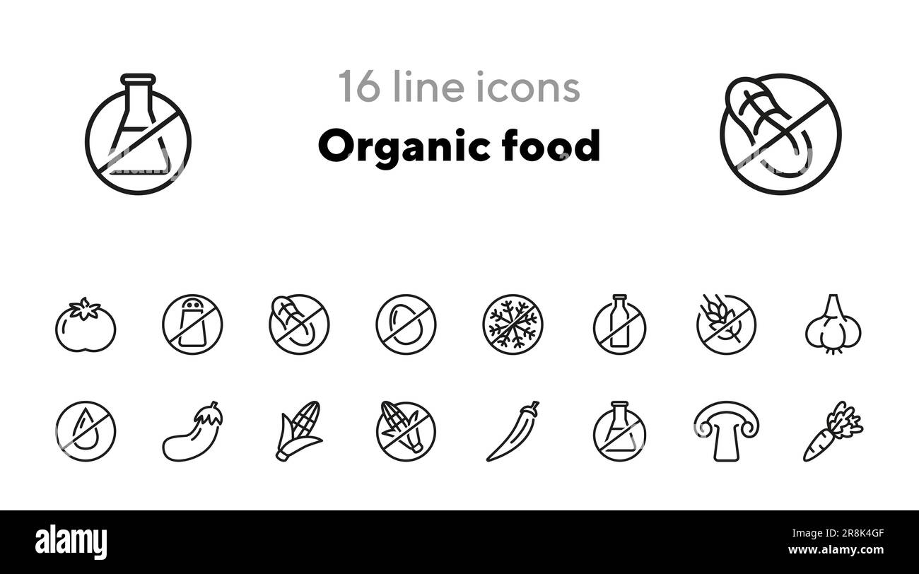 Organic food line icon set Stock Vector